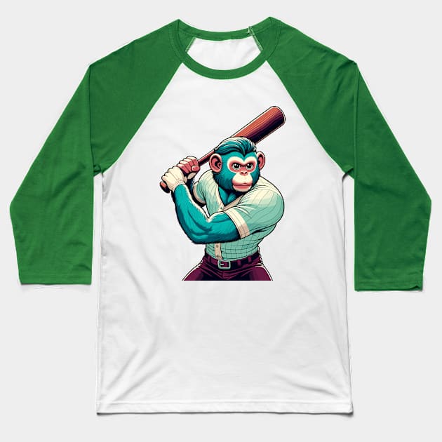 Vintage Monkey Slugger - Retro 1990s Cartoon Style Baseball Art Baseball T-Shirt by TimeWarpWildlife